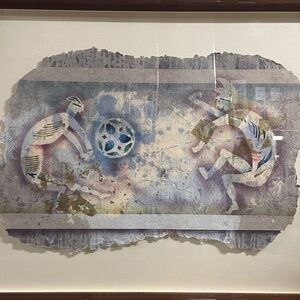 Weinberg Original Mixed Media Monoprint on Hand-Made Paper w/gold leaf, Framed